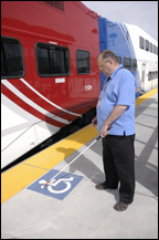 image of sight-impaired person on FrontRunner platform